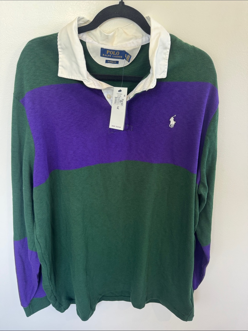 NWT Polo Ralph Lauren green purple stripe preppy collegiate Rugby shirt XL